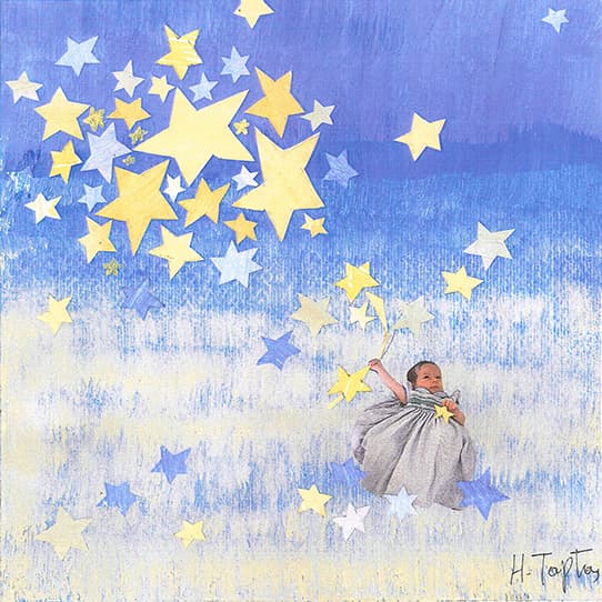 Sarah, Collage acrylique, 22x22 cm.